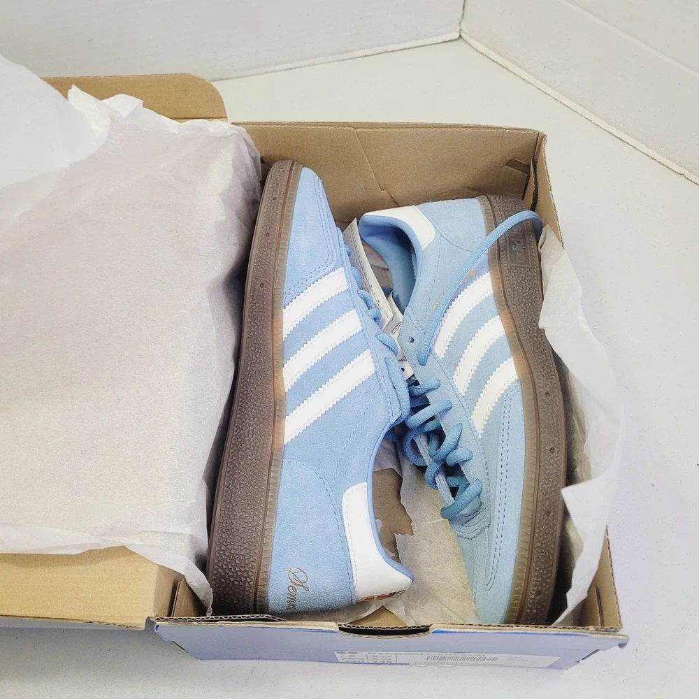 adidas Unisex Handball Spezial Sneaker Size 6 Light Blue White Suede Como